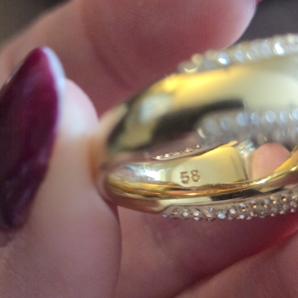 Swarovski Gold Tone Pave Crystal Wide Dome Ring | Size 7.75 Statement Band - Picture 4 of 6